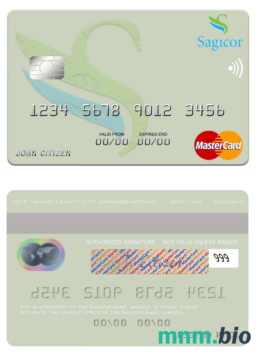 Jamaica Sagicor Bank przykład karty mastercard w formacie PSD